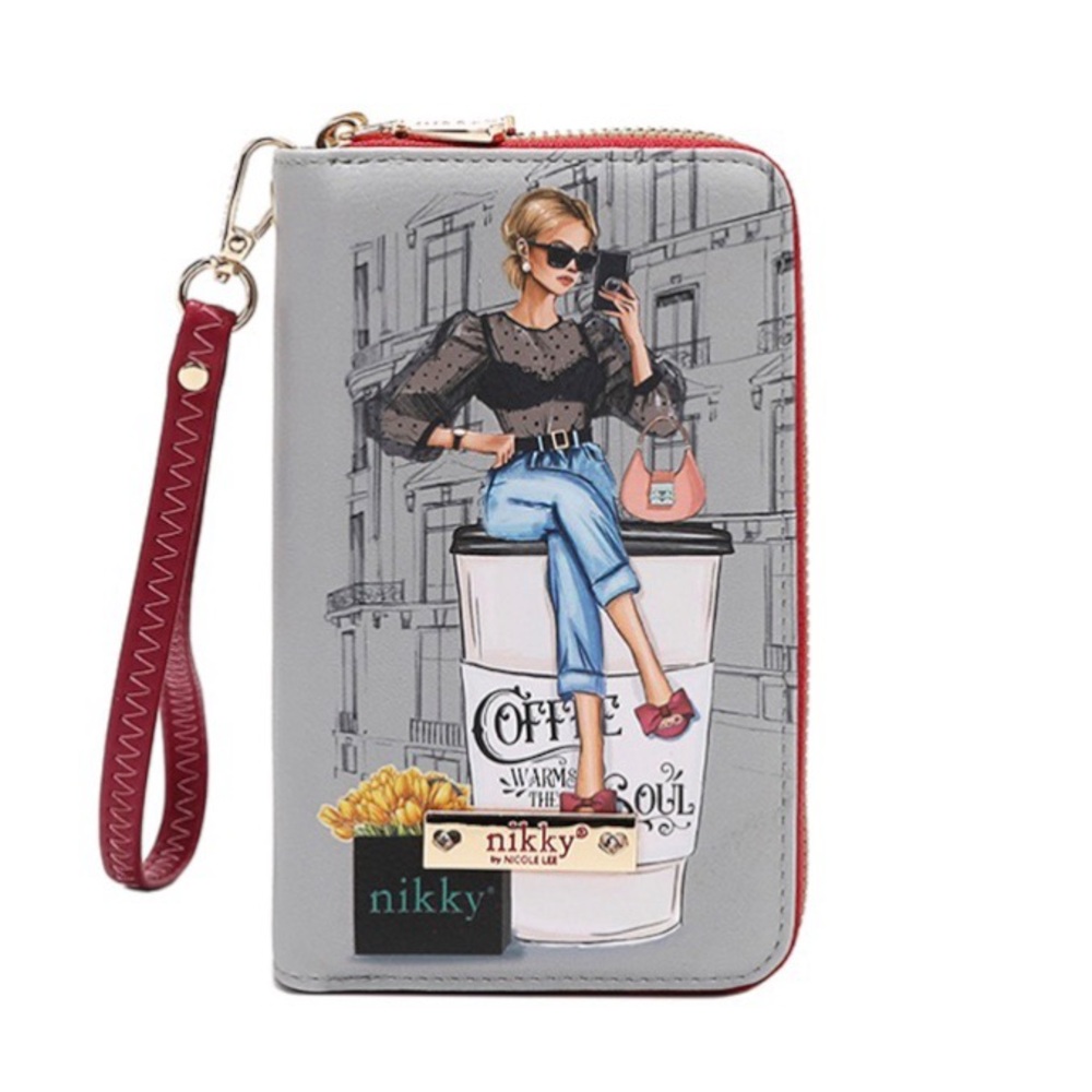 NEW Nikky by Nicole Lee Urban Coffee Dream Illustrated Wallet with Wristlet